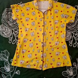 Yellow Printed Night Shirt