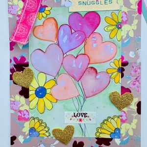 Valentine Celebration -Watercolor Painted Heart Card (Laminated)