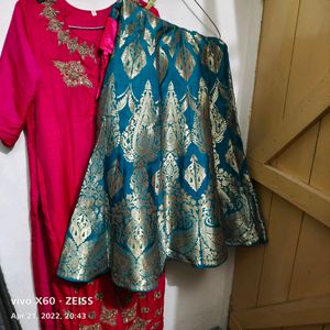 silk kurta with Banarasi slik skirt with zardozi work