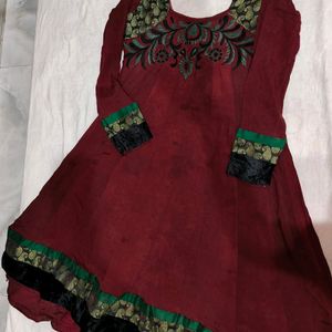 Anarkali Pure Crepe Kurta With Green Embroidery