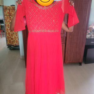 Long Kurta Gown With Beads Work,Dupatta