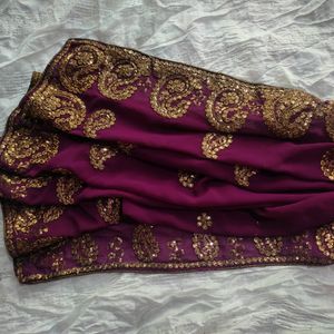 Party Wear Violet Colour Georgette Saree New With Blouse Material Attached