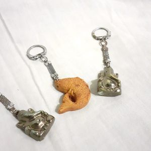 3 Keychains Combo Ganesh Keychain Fish Key Chain