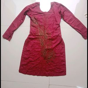 Embroidery And Sequin Work Wine Colour Kurta