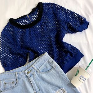 Pinterest Navy Blue Mesh Top