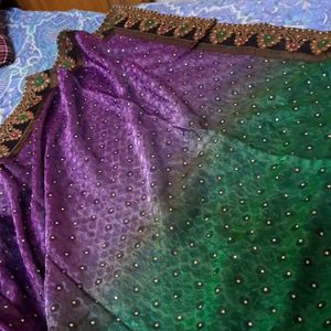 beautiful double color saree