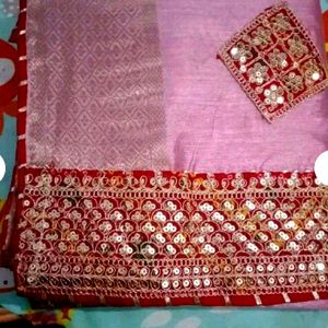 New Cotton Silk Zari Border Sequence Work Saree