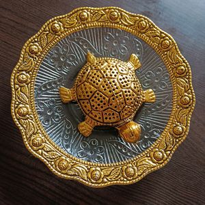 Metal Turtle Tortoise Kachua on Crystal Plate