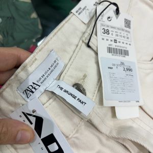 Zara Beige Grunge Trousers Size -28