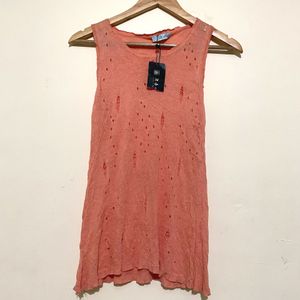 Peach Knitted Distressed Top By MC Box