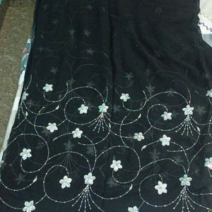 Women Black Embroidered Chiffon Saree