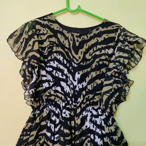 Zebra Printed Butterfly Sleeved Long Dress