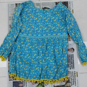 Sky Blue Floral Short Kurti