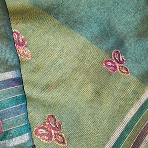 Olive Green Purple Embroiderey Saree