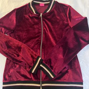 Magenta Velvet Bomber Jacket