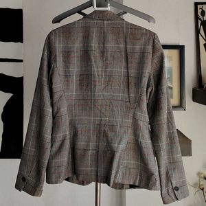 Zara Plaid Relaxed Single Breasted Blazer