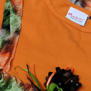 Bright Orange Floral Dress ( For Women )