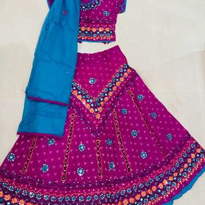 Pink Blue Cotton Lehenga