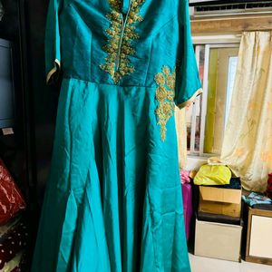 Green Color Ethnic Gown With Dupatta