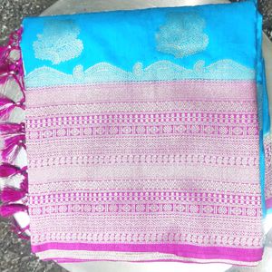 Soft Silk Saree With Rich Silver Zari Work