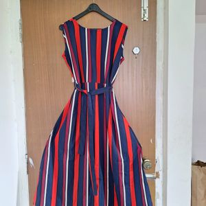 Red White Blue Striped Summer Dress + Waist Bel