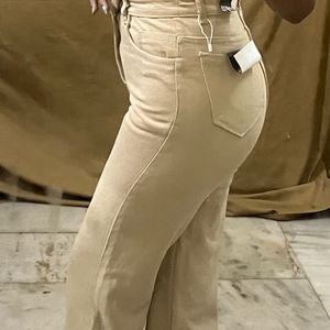 Cream Wide Leg Jeans