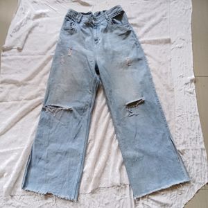 Ripped Blue Wide Leg Jeans