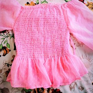 Pink Square Neck Fancy Top