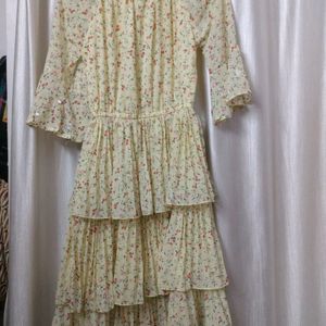 BEAUTIFUL YELLOW CREAM A LINE FLORAL DRESS