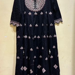 Neerus Embroidery Black Anarkali Kurta Set Size XL