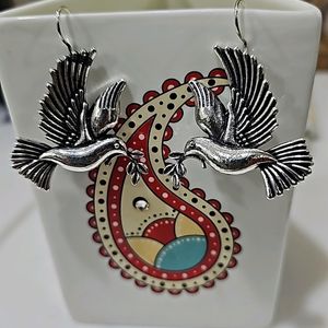 Oxidised Unique Bird Earrings