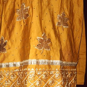 Dark Mustard Yellow Heavy Embroidery Suit