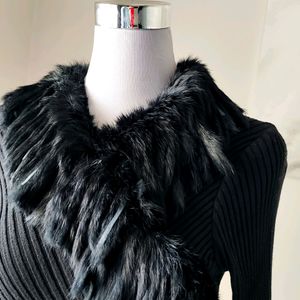 Korean Ribbed Sweater with Faux Fur (Imported)