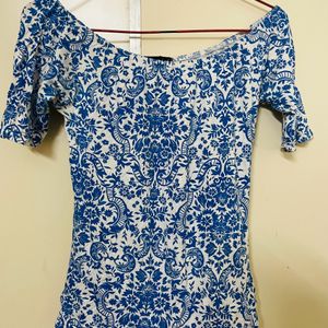 Women Blue Printed Bodysuit
