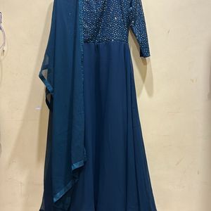 Teal Colour Festive Wear Long Kurta&Dupatta Size L