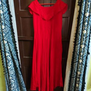 Solid Red Empire Cut Partywear Dress