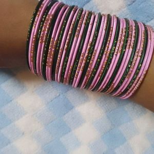 bottlegreen and pink bangles