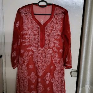 Women RED Chikankari Kurta