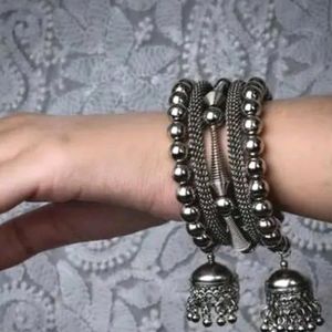 Fancy Cave Black Silver Jhumka Breslet For Womens