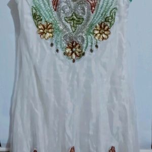 Ethnic White Frocksuit With Net Dupatta