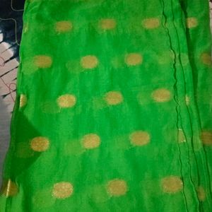 green color saree with golden butta single use