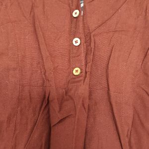 Brown Up Down Flare Kurta In Khadi