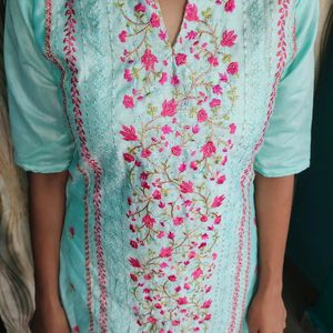 Sea Green Embroidered Kurta With Palazzo