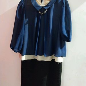 Blue N Black One Piece Like Mini Dress