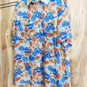 Tan Colour Floral Print Shirt Size-44