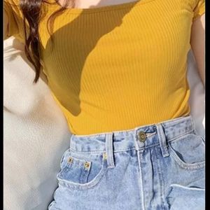 Mustard Color Fitted Rib Top