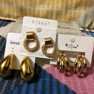 Korean Gold Plated Shiny Earrings Combo