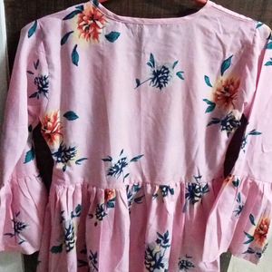 Light Pink Bell sleeves Top with Floral Print