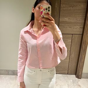 Stylish Pink & White Crop Shirt