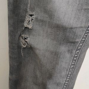 Stretchable Grey Rugged Style Denim Jeans